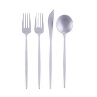 OPULENCE COLLECTION DISPOSABLE FLATWARE SET | Heavy Duty Plastic Cutlery | 96 pc Set | 48 Forks, 24 Knives and 24 Spoons | for Upscale Wedding and Dining (Pearl)