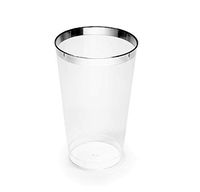 " OCCASIONS" 100 pcs 12 oz Wedding Party Disposable Plastic Tumbler Cups (12 oz, Clear with Silver Rim Tumbler)