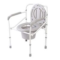 Medical Auxiliary Folding Bedside Commode, with Padded Seat and Arms Adjustable Toilet for Adults Commode Chair, with Lid Portable Bucket