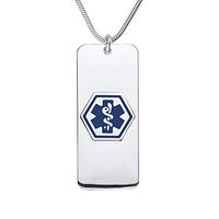 Divoti Custom Engraved 316L Classic Superior Medical Alert Necklace, Medical ID Necklace Women, Medical Pendant Tag w/Free Engraving-24 in Snake Chain-Blue