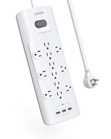 Power Strip Surge Protector, Anker 12 Outlets & 3 USB Ports with Flat Plug, PowerPort Strip with 6ft Extension Cord, PowerIQ for iPhone Xs/XS Max/XR/X, Galaxy, for Home, Office (4000J) (Renewed)