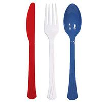 Tiger Chef Red White Blue American Flatware Party Supplies, Heavyweight Colored Plastic Silverware Includes 48 Forks, 48 Teaspoons, and 48 Knives (July 4th, 144)