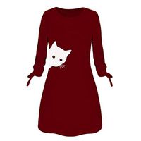 LATINDAY ◆ Women's Elegant Loose T Shirt Dress O Neck Home Mini Dresses Tops with Bow Wine