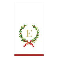 Caspari Christmas Laurel Wreath Paper Guest Towel Napkins in Letter E, 30 Napkins Included