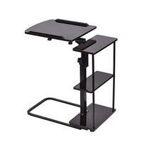 Over Bedside Home Desk Hospital Bed Table Home Office Desk Overbed Table with Wheels Tray Side Table Three-Tier Black White (Black)