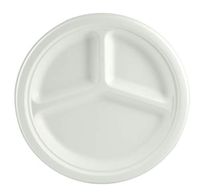Compostable Dinner Plates, 9 Inch, 3 Compartment, Round, White, 240 Pack