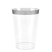 50 Silver Rimmed Clear Hard Plastic Cups | 14 oz. Fancy Disposable Wedding Tumblers for Party & Wedding (50-Pack)