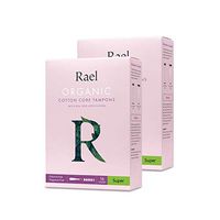 Rael Organic Cotton Unscented Tampons - Super Absorbency, BPA Free Plastic Applicator, Chlorine Free, Ultra Thin Applicator with Leak Locker Technology (32ct Total), Pack of 2 (Super)