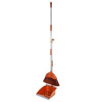 Natural Rubber Non-stick Hair Extra Long Handle Broom And Dustpan Multi-Function Soft Brush Broom Set Home Kitchen Room Hospital Garden Cleaning Tools (Color : Orange)