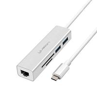 Yusion 5-in-1 USB C Type-C Hub With RJ45 Gigabit Ethernet LAN Network Adaper, 2 USB 3.0 ports, SD/MicroSD Multi-Card Reader For MacBook Pro, ChromeBook (Silver)