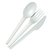 Compostable PLA Spoon Fork Knife Set with Compostable Wrapping, Single Serving, 6.5 Inch, Natural White, 250 Pack