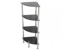 AVF S64-A Corner 4 Tier Shelving Unit in Black Glass & Chrome