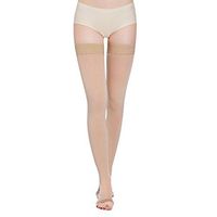 Thigh High Compression Socks, Firm Support 20-30 mmHg Gradient Compression Stockings with Silicone Band. Treatment for Running, Edema, Varicose Veins, Pregnancy, Nursing.(Nude-open,XXL)