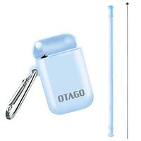 OTAGO Collapsible Reusable Straws, Food-Grade Foldable Silicone Drinking Straw with Portable Case and Cleaning Brush, for Cold Beverage, Coffee and Smoothie.(Blue)