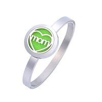 HOUSWEETY Mom Heart Aromatherapy Essential Oil Diffuser Locket Bracelet Stainless Steel Locket Bangle