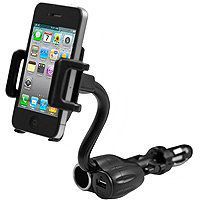 3 in 1 Cell Phone & PDA Car Mount w/ USB Port Charger and Cigarette Power Outlet-Rotating-Flexible-iPhone7/Plus/6s/6, Samsung S8/S7/S6/S5, Nexus 6P / 5X, LG G5, HTC 10 and more devices - by Cellet