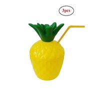 Festivous Wishel Hawaii Party Plastic Pineapple Drink Luau Cups With Straws Pack of 3