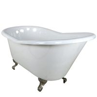 Kingston Brass Aqua Eden VCTND6030NT8 Cast Iron Slipper Clawfoot Bathtub with Brushed Nickel Feet without Faucet Drillings, 60-Inch, White