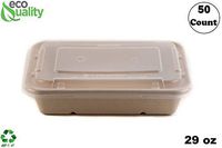 [50 Pack] 29oz Compostable Eco Friendly Container Trays with Lids - Rectangular Oblong Tree Free Sugarcane Bagasse Meal Prep Bento Boxes Take Out Catering Microwavable Deep Container by EcoQuality