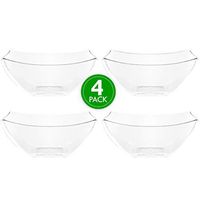Plasticpro Disposable Square Serving Bowls, Party Snack or Salad Bowl, Plastic Clear or White Pack of 4 (8 OUNCE, Clear)