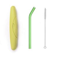 Glass Drinking Straw 200mm 10mm with Private Solid Box Protective Carrying Case Holder and Cleaning Brush Set Perfect for Home, Office or Gift Healthy, BPA Free, Eco Friendly Reusable (Green)