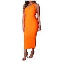 Eoeth Fashion Women's Sexy Solid Close Fitting Sleeveless Off Shoulder Long Dress Business Banquet Party Dress Bodycon Orange