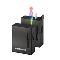 Cigarette Case with Charged Lighter Light and Portable,Hard Cigarette Box Could Hold Full Pack Cigarettes (Grey Arc)