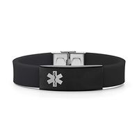 BAIYI Silicone Sports Medical Alert ID Bracelet Black for Men and Women 5-8in (Free Engraving)