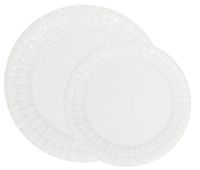Party Joy 50-Piece Plastic Dinnerware Set | Weave Collection | (25) Dinner Plates & (25) Salad Plates | Heavy Duty Premium Plastic Plates for Wedding, Parties, Camping & More (White)