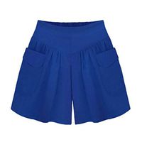 Meikosks Womens Summer Loose Hot Pants Plus Size Shorts with Pockets Lady Casual Bottoms Pants Blue