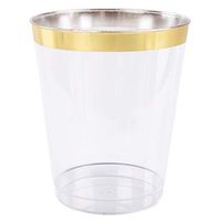 Plastic Disposable Cup 14 oz Tumblers (100 Pack) - Clear Drinkware with Gold Rim Perfect for Weddings and Parties