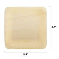BambooMN Brand - 5.5" x 5.5" x 0.78" Disposable Wood Square Plates/Dishes - 100 Pieces
