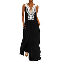 CCatyam Plus Size Dress for Women, Skirt V Neck Lace Hollow Loose Sexy Vintage Fashion Black