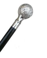 Khandekar Handmade Wooden Walking Cane with Engraved Silver Top Round Tip - Classic Design Unfoldable Walking Stick for Adults and Seniors - Black, 37 inch (93 cm)