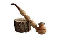 SoulWork Carved Wooden Smoking Pipe with Metal Lid Handmade Decorative Item