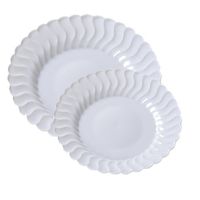 Posh Party Supplies Elegant White Round Plastic Plate Combo for 20 Settings | 20 10.25" Dinner Plates| 20 6.25" Salad Plates | 40 Piece Set