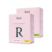 Rael Organic Cardboard Applicator Tampons - Regular & Super Absorbency with New Easy Grip Applicator, Unscented, Biodegradable, Chlorine Free, for Sensitive Skin (36ct Total), Pack of 2 (Bundle)