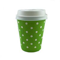Worlds 8OZ Disposable Green Polka Dot Paper Drinking Cups and White Lids For Hot/Cold Drinks,Coffee,Latte, Cappuccino 50 set
