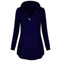 ✔ Hypothesis_X ☎ Women's Long Sleeve Button V-Neck Pullover Hooded Sweatshirt with Pocket Blouse Blue