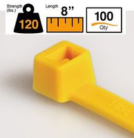 BuyCableTies 8" Light to Heavy Duty Indoor Cable Ties - 120 lb Rated - Made in USA - Yellow - 100 per bag
