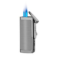 Cigar Lighter Torch Lighter Strong Blue Flame Butane Refillable Windproof with Cigar Punch Cutter (Butane Not Included)