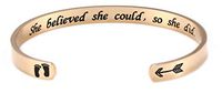 fishhook Personalized Engraved Inspirational Motivational Mantra Quote Stainless Steel Cuff Bangle Bracelet for Women Girls (Gold, she Believed she Could so she did)