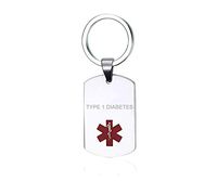 VNOX Type 1 Diabetes Stainless Steel Medical Alert Dog Tag Emergency Keychain Keyring for Men Women