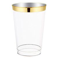 12oz Gold Plastic Cups-100pack Clear Plastic Cups with Gold Rim-Wedding/Party Disposable Cups-Heavyweight Plastic Tumblers-WDF (Gold Trim)