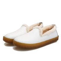 Veodhekai Women Cotton Shoes Flats Single Shoes Plus Velvet Loafers Soft Bottom Peas Shoes Warm Flat Shoes White