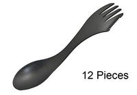 Spork Set of 12pcs, Plastic Spoon, Spork Multiple Use, Multiple Purpose Spork, Plastic Spoon Fork Knife 7-inch Long (Black)