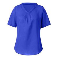 Women's Short Sleeve V Neck Shirt, Ladies Summer Plus Size Loose Solid Chiffon Casual Blouse Tops Blue