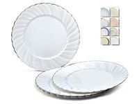 " OCCASIONS" 120 Plates Pack, Heavyweight Wedding Party Disposable Plastic Plates (7.5'' Appetizer/Dessert Plate, Blossom in White & Silver)