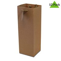 Prime Line Packaging 12 Premium Quality Kraft Wine Gift Bags with Beautiful Jute Handles and Tags Perfect for Party Favors Weddings House Warming Gifting 5"x4"x14" (Brown)