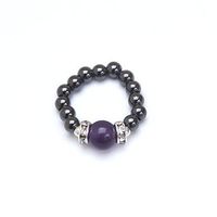 Amethyst and Black Magnetic Therapy Stretch Ring (Large Ring Size 8-9)